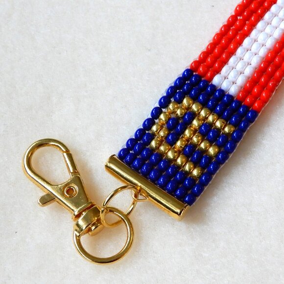 Georgia state flag bead keychain bag charm, handmade - Picture 3 of 4